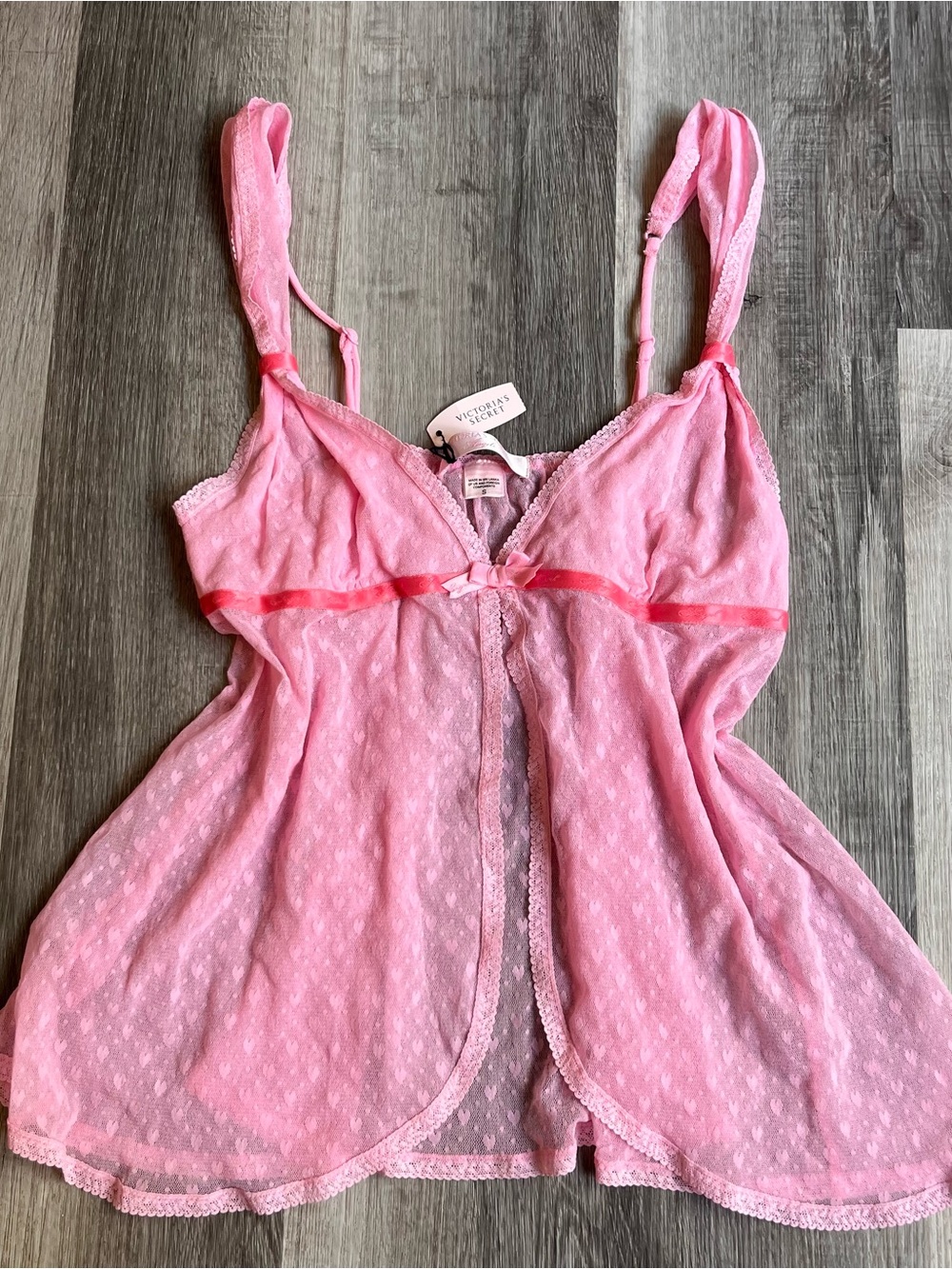 NWT Y2K 2005 Victoria’s Secret Angels Babydoll Mesh Night Top - Small Pink Lace